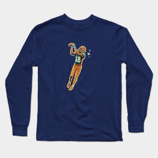 Vintage Pixelated American Football Player Catching Ball Illustration Long Sleeve T-Shirt